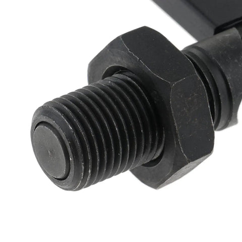 Close-up of Quick Release Spring Loaded Latch Pin With Lock Nut, Black M16x10mm, heavy duty build, showing threaded section.