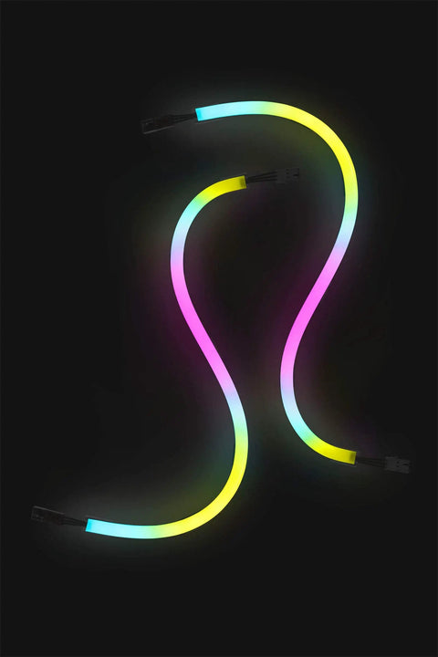 Two 350mm iCUE LS100 Smart Lighting Strips Expansion Kit With 21 Addressable LEDs Each showing colorful RGB lights on black background