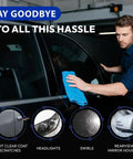 Man using New Upgraded Car Scratch Remover Kit For Vehicles Blemishes And Swirl Marks Non Toxic Paint Repair with microfiber towel