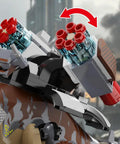 725 Piece Mechanical Dinosaur Attack Set With Tyrannosaurus Rex, Pterosaur And Off Road Vehicle In A Dino Park World Build Kit For Ages 6 To 14 And A Great Birthday Gift For Boys And Girls. Mechanical T-Rex head close-up, plastic build with red rocket parts