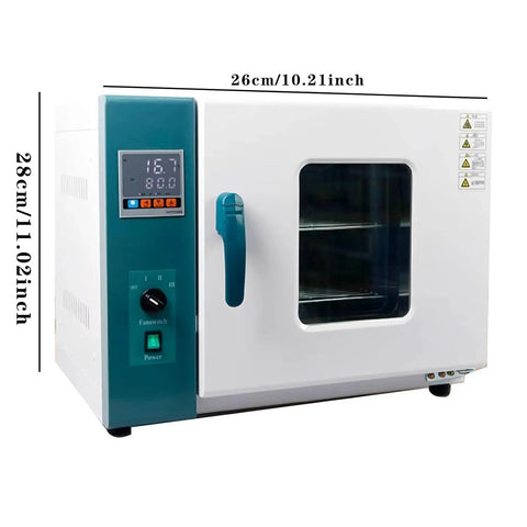 Auto Dental Drying Oven With Timed Temp Control, stainless drying cabinet, 26cm x 28cm, designed for sterilizing dental tools.