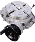 Rock Solid 160mm Rotary Table With Four Slot Indexing Plate For Manual Milling Machines And CNC Setup featuring metal surface and precision settings.
