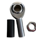 Two Pack 5/8 Inch Male Rod End Bearings With Nuts Chromoly Steel Heim Joints, close-up of rod end joint, nut, and rubber cover.