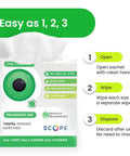 OPTASE TTO eyelid cleansing wipes box front view with green eye graphic and step-by-step directions