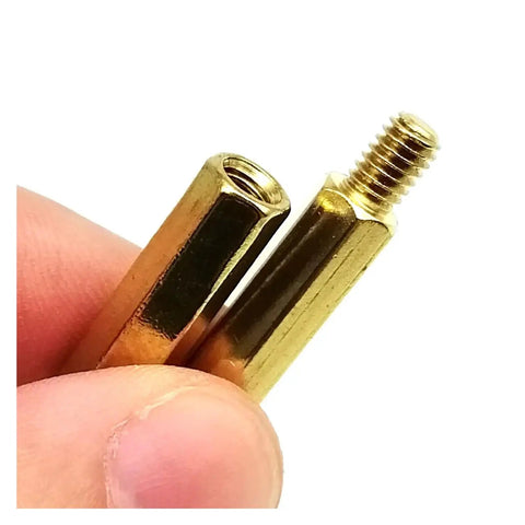 Brass Copper PCB Hex Standoff Pillar Spacer Kit Bundle M2 0.5 M3 M4 Assortment With 510 680 And 1700 Pieces For Electronics DIY Projects Includes Screw Nuts And Column Spacers For Mounts, close-up brass hex standoffs