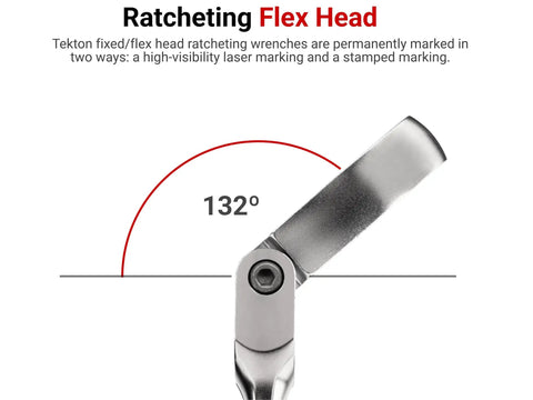 132° ratcheting flex head detail of Seven Sixteenth Inch Long Fixed And Ratcheting Box End Wrench With Dual Head 12 Point Flex Head And Fixed Head