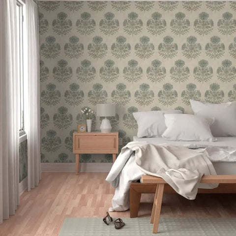 Fresh Blue Floral Removable Wallpaper Featuring A No Sweat Pre Pasted Formula That Glides On Smooth for a cozy bedroom accent wall.