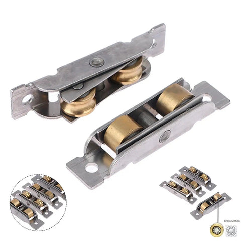 Slick Stainless Steel Sliding Door Rollers Double Wheel Groove Pulley Track Hardware Kickass Durability For Window Slider Replacement Bottom Support Carriage No Brainer Swap, close-up view of double wheel rollers.