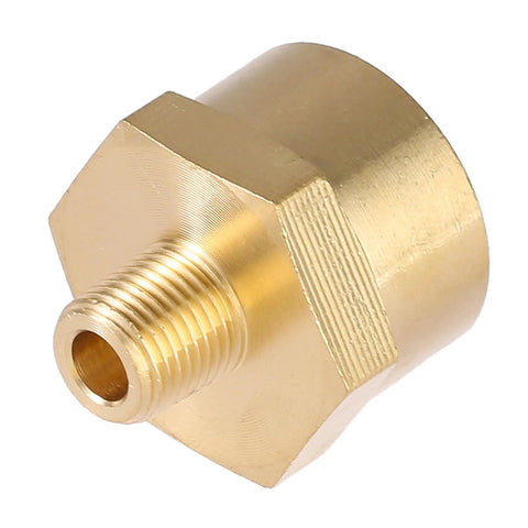Brass pipe reducer adapter with hex body, 1/8 in male NPT to 1/2 in female NPT