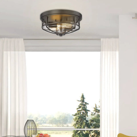Dope Flush Mount Ceiling Light Fixtures For Indoor Outdoor Use With Glass Shade 2 Light E26 Aluminum Black Round Frame in bright room