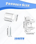 Product dimensions of 10 Pairs False Drawer Front Clips With Screws For Cabinet Installations, showing clip and screw measurements
