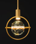 Dope Modern Crystal Pendant Light In Gold Brushed Brass Finish With 4.33 Inch K9 Crystal, Mini LED Fixture close-up view