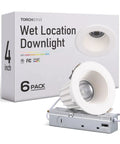 TORCHSTAR 6-Pack 5CCT 4 Inch LED Recessed Lighting, Anti-Glare, CRI90 box packaging with downlight.