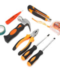 9 Piece Home Repair Tool Kit with screwdrivers, pliers, hammer, utility knife, digital electric pen, ruler, electrical tape, DIY projects