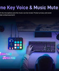 Top view of a gamer using G1 Neo Stream Ready Gaming Audio Mixer And USB Interface in a dimly lit setting with RGB backlighting.