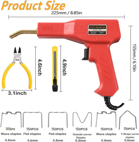Dope Plastic Welding Kit For Car Bumpers With Six Types And 1050 Staples, ergonomic handle, plier, cutter, staple shapes
