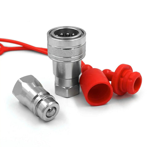 Half Inch NPT Thread ISO 5675 Hydraulic Quick Connect Tractor Couplers With Ball Valve Seal Pioneer Style And Dust Caps