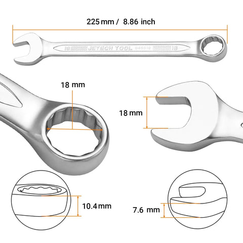 18mm Industrial Grade Chrome Vanadium Wrench With Forged Heat Treated Construction 12 Point Openings For Precise Fit Chrome Plated