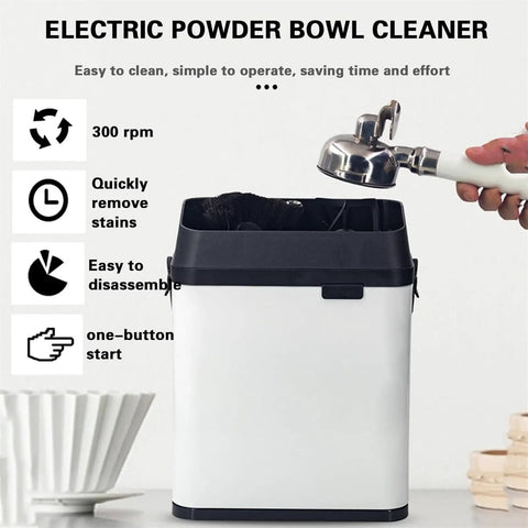 Automatic Electric Portafilter Cleaner With Integrated Knock Box For Fast Espresso Grounds Removal And No Sweat Smooth Cleanup designed for easy disassembly and quick cleaning.