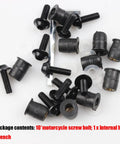 Heavy Duty Motorcycle Windshield Bolt Kit 10 Pack Black Aluminum Alloy Screws assortment with internal hex wrench included.