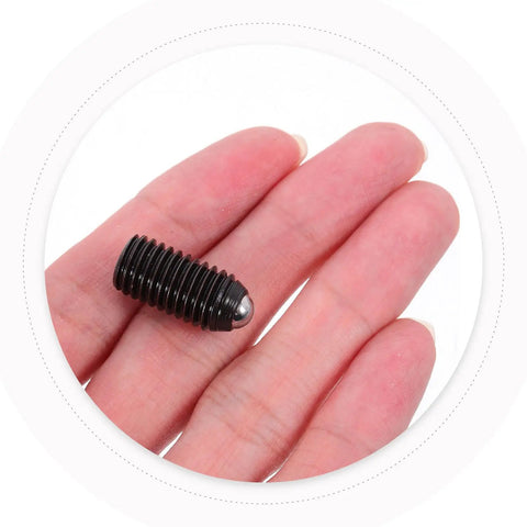 Heavy Duty Carbon Steel Spring Ball Plunger Set Hex Positioning Screw held in hand demonstrating size and material.