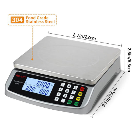 Massive 88Lb 40Kg Digital Kitchen Scale With 0.05Oz 1G Precision Price Computing Stainless Steel 304 Large LCD Display