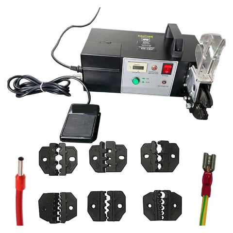 Heavy Duty Electric Terminal Crimping Machine With Seven Premium Steel Dies, cable tool with foot pedal and dies for quick repairs.
