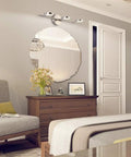 Modern LED Vanity Light Fixture In Nickel Finish With 3 Light Swing Arm Wall Sconces over decorative bathroom mirror