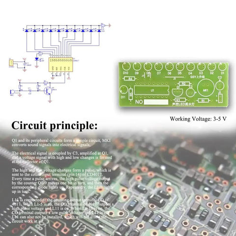 Colorful 10 LED Soldering Practice Board Kit For Teens And Adults, CD4017 Electronic DIY Project, Glass Fiber PCB diagram