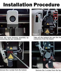 Installation steps for Upgraded 0.4mm Hotend Kit For P1S And P1P 3D Printers; includes disassembly of fan and hotend components.