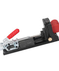 Top Shelf Heavy Duty Aluminum Pocket Hole Jig Kit With Rock Solid Frame for precision woodworking drilling on a flat surface.