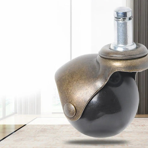 4pcs Inch Antique Bronze Ball Caster Wheel Swivel Chair Furniture close-up showing a black ball wheel with metal bracket.