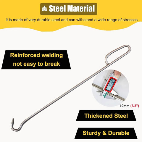 Badass Manhole Hook 3 Pack Drain Lid Lifter With No Sweat Grip Portable Handle For Heavy Septic Tank Cover Removal And Quick Back Saving Yard Jobs, thickened steel hook with reinforced welding.