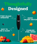 All In One Handheld Milk Frother And Drink Stirrer For Coffee, Matcha, Greens, Protein Shakes Stainless Steel Battery Operated Wand