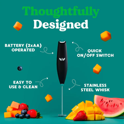 All In One Handheld Milk Frother And Drink Stirrer For Coffee, Matcha, Greens, Protein Shakes Stainless Steel Battery Operated Wand