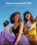 Two people holding Dope Bluetooth Shower Speaker With IP67 Waterproof, Floats, And 20 Hours Of Playtime, enjoying outdoors with TWS feature.