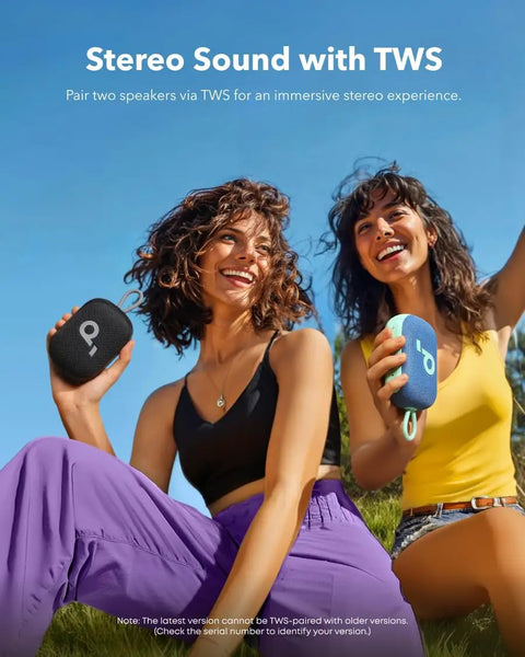 Two people holding Dope Bluetooth Shower Speaker With IP67 Waterproof, Floats, And 20 Hours Of Playtime, enjoying outdoors with TWS feature.