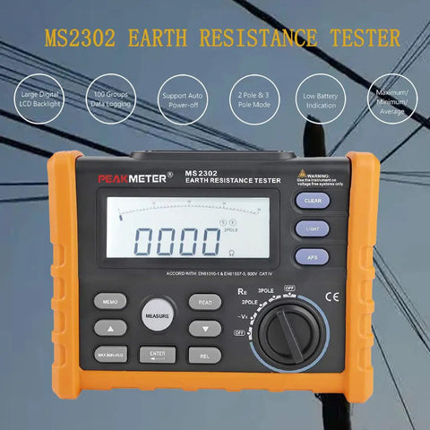 Digital Earth Ground Resistance Tester With 2 Pole And 3 Pole Modes, High Precision 0 Ohm To 4000 Ohms Insulation Tester