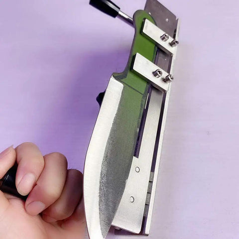Rock Solid Knife Jig For Belt Grinder Sharpening With Double Arm Grip And Rust Proof Stainless Steel Build to secure knife for accurate sharpening.