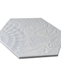 White Hex Porcelain Tile For Floor And Wall, 8.63 In Width By 9.88 In Length, Smooth Glazed Finish, embossed pattern view