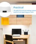 Premium Under Desk Keyboard Tray With Dead Simple Pull Out Shelf And Swivel Mouse Dock Plus Quick Grab Pen Pocket For Zero Hassle Clutter Free Home Office Setup on a desk with computer.