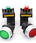 Two Pack Dual Color Red Green LED Push Button Switch 110 To 220 Volt Waterproof IP65 22mm Panel Mount 1NO 1NC SPST Momentary