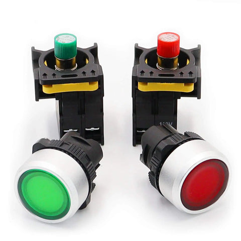 Two Pack Dual Color Red Green LED Push Button Switch 110 To 220 Volt Waterproof IP65 22mm Panel Mount 1NO 1NC SPST Momentary