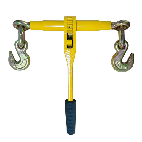 Beefy Ratchet Load Binders Three Eighths To One Half Inch Two Pack With Grab Hooks 9200 Lbs Working Load Grade 70 80 Chain Tie Downs