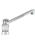 RV Kitchen Sink Faucet With Crystal Acrylic Knobs High Grade Plastic Construction Drip Free Washerless Cartridges Long Reach Spout.