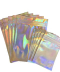 Pack Of 100 Holographic Aluminum Foil Zip Lock Self Sealing Food Storage Bags Reclosable Candy Pouches With Transparent Front And Rainbow Back