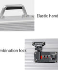 Durable Aluminum Hard Tool Box Portable Storage Case With Handle Multifunction Tool Chest Organizer For Power Tools Hand Tools Camera Equipment And Accessories Heavy Duty Carrying Case For Home Garage Studio On The Go with handle and lock detail