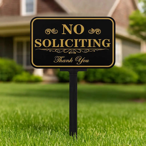 Heavy Duty No Soliciting Yard Sign With 37 Inch Adjustable Stake For Home And Biz 14 By 10 Inch Aluminum Sign 40 Mil Thick Outdoor Weatherproof Metal