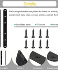 4 Pack Black Straight Brace Brackets 8 Inch Stainless Steel Flat Mending Plates Heavy Duty Repair Fixing Joining Brackets For Wood With Screws Rust Resistant 304 Stainless Steel Coated Black Finish Round End Counterbore Design shown with screws and details.