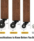 Low Profile One Inch Caster Wheels For Furniture Set Of Four Big Time Mobility With Zero Fuss TPR Rubber Cabinet Casters Floor Safe Black Design shown with dimensions and weight capacities.